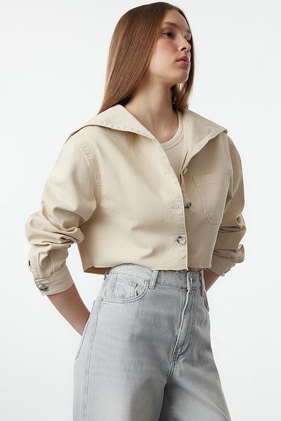 Trendyol Collection Ecru farmer Crop galléros kabát - TWOAW25CE00005