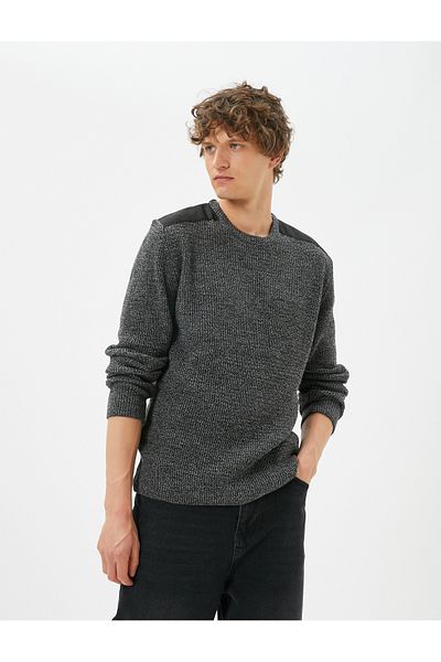 Koton Melted Sweater Slim Fit Textured Crew Neck Shoulder Detail