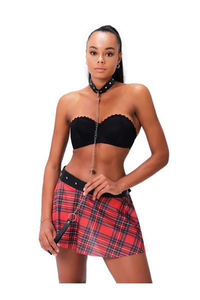 Tina Wear Fuste din piele cu ham cu carouri Cămașă de noapte fantezică cu dantelă 51158