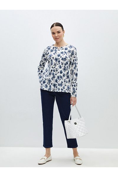 LC Waikiki Pantaloni de jeans LCW pentru femei - imprimeu cu pietre prețioase, cu talie elastică, potrivire dreaptă
