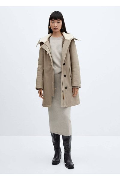 MANGO Woman Midi Length Fur Collar Parka