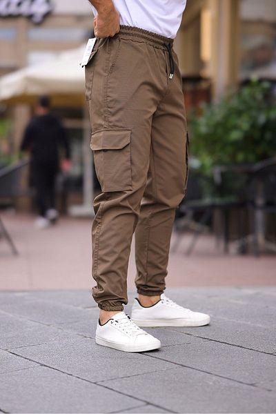 comstar Ανδρικό παντελόνι Cargo Pocket με ελαστική μέση καφέ Jogger