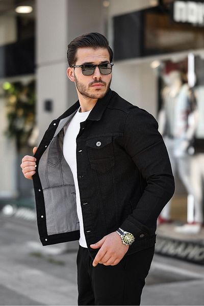 comstar Мъжко модерно поло деколте Slim Fit Denim Jeans Черно дънково яке