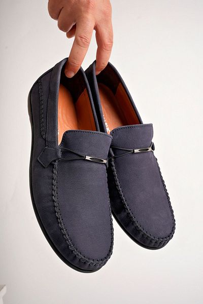 Deripabuc Navy Blue Suede Men's Loafer - Genuine Leather, Mrd25-0488