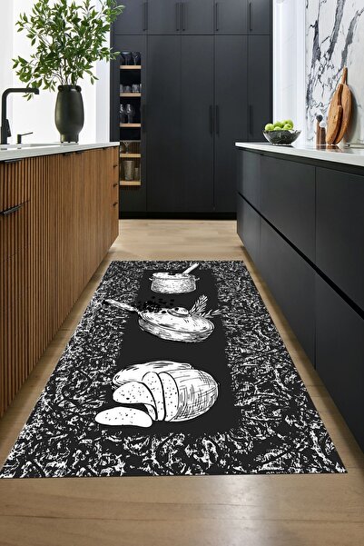 EY HOME Tencere Ekmek Desenli Kaymaz Taban Yıkanabilir Yolluk Mutfak Halısı