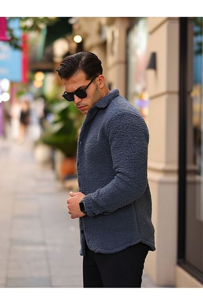 comstar Ανδρικό χειμερινό γούνινο πουκάμισο Basic Smoked Casual βελούδινο