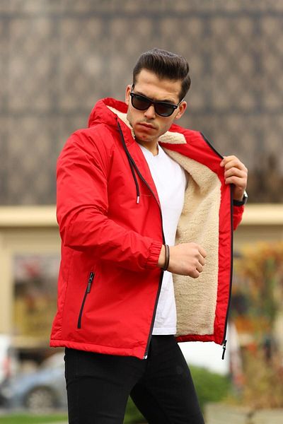 comstar Men's Furry Waterproof Hooded Raincoat with Pockets