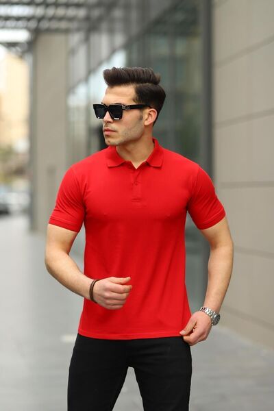 comstar Ανδρικό κοντομάνικο καλοκαιρινό μπλουζάκι με κόκκινο γιακά πόλο