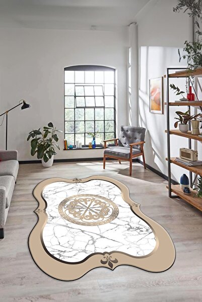 EY HOME Marble Patterned Belly Non-Slip Base Washable Laser Cut Kitchen Living Room Carpet