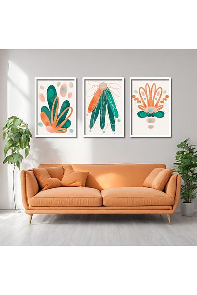 GAAGART Masă MDF din 3 piese cu cadru laminat din lemn Design verde portocaliu