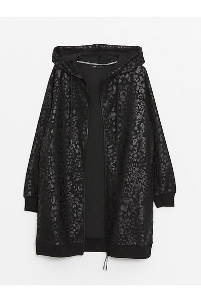 LC Waikiki Oversize dámská mikina na zip se vzorem a dlouhým rukávem s kapucí