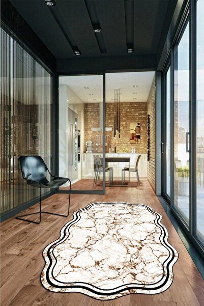 EY HOME Ψηφιακό χαλί κουζίνας και σαλονιού με αντιολισθητική βάση, πλενόμενο μάρμαρο, κομμένο με λέιζερ