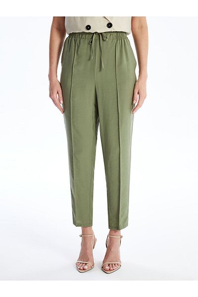 LC Waikiki Straight Muslin Women's Trousers with Elastic Waist