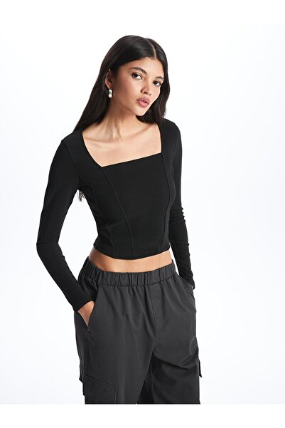 LC Waikiki Kare Yaka Düz Uzun Kollu Ottoman Kadın Bluz