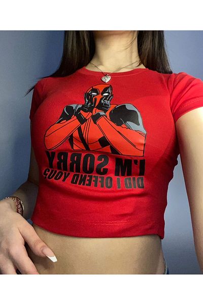 1blood Red Deadpool Character and Text Printed Model Crop Body