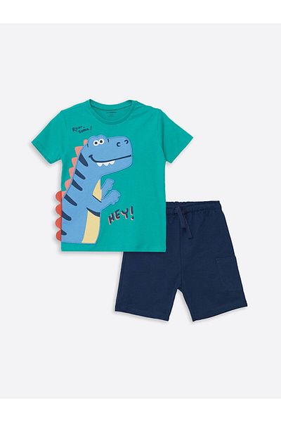 LC Waikiki Lcw Crew Neck Short Sleeve Embroidered Baby Boy T-Shirt and Shorts Set of 2