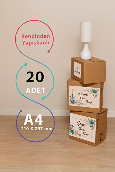 Azresa Çeyiz Kutusu Etiketleri - A4 ve Kişiye Özel * Mavi Çiçekli