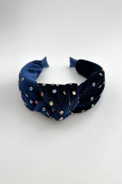 Modex Dark Blue Velvet Crown with Colorful Stones