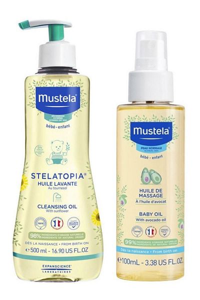 Mustela Stelatopia 500ml Baby Care and Massage Oil - Mustela 100ml Cleansing Oil