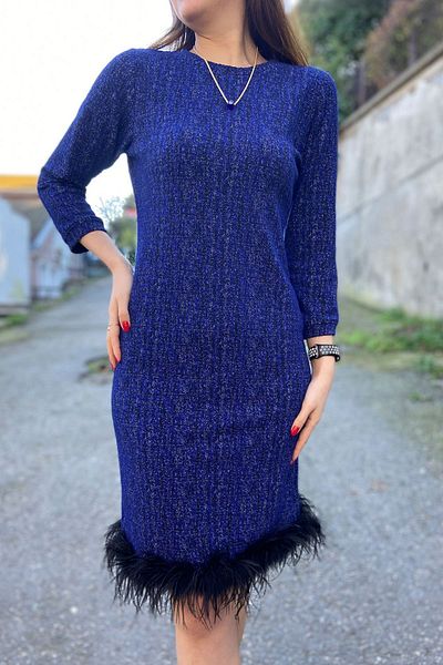 Samsara Women's Blue Short Length Feather Detailed Knitwear Dress