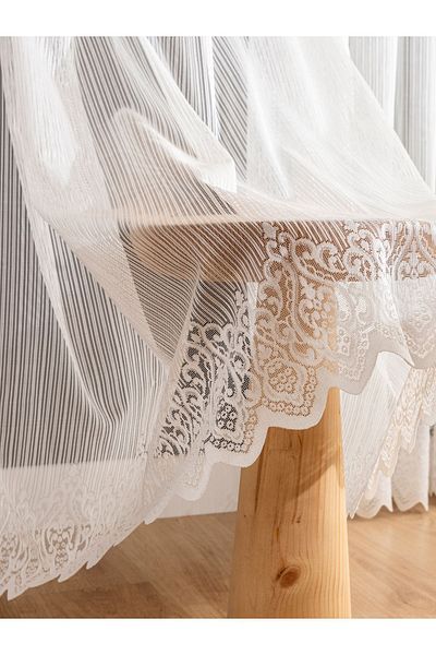 LUNETT HOME JANE86 - Medium Pleated 1x2.5 Tulle Curtain, for Living Room, Balcony and Kitchen