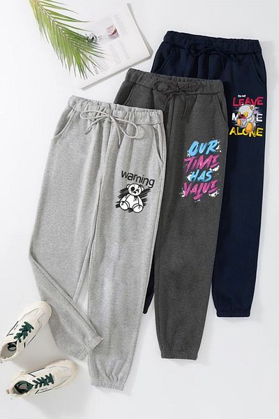 FYK COLLECTİON Комплект от 3 спортни панталони с щампи за момичета