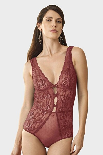 Pierre Cardin 4756 Dantelli Kapsız Çapraz Bantlı Ağ Kısmı Pamuklu Body Suit-G...