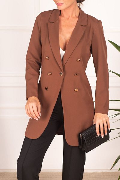 armonika Women's Brown Buttoned Long Jacket ARM-22Y001072