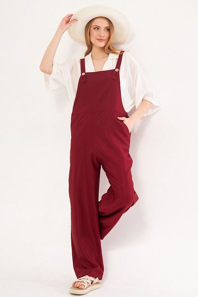 armonika Women's Burgundy İkosi Jumpsuit Pocketed Wide Leg Gardener Model ARM-24Y001043