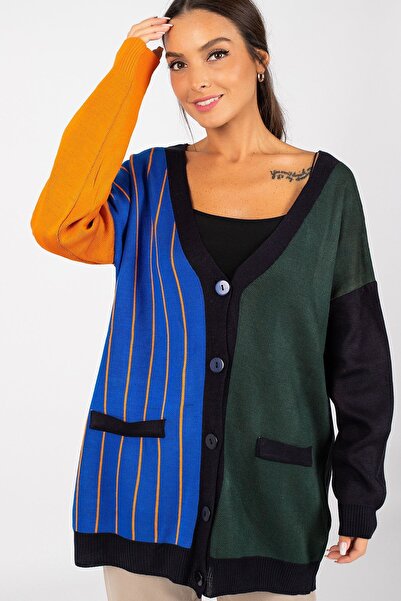 armonika Cardigan supradimensionat blocat cu nasturi în față Saxe pentru feme...