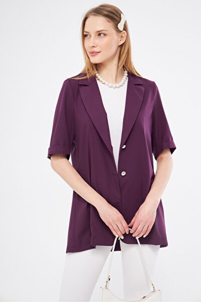 armonika Γυναικείο Μωβ κοντομάνικο μπουφάν με δύο κουμπιά Oversize