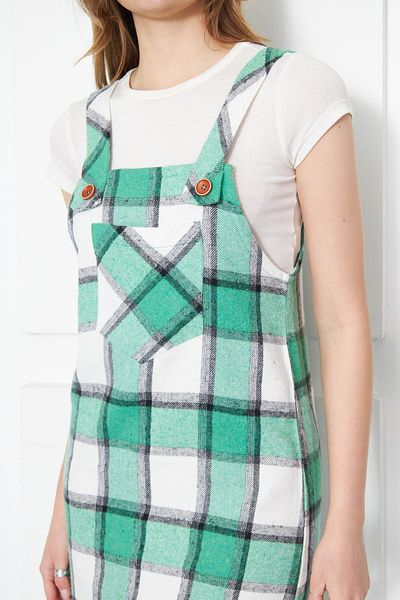armonika Γυναικείο πράσινο καρό σχέδιο Gilet τσέπης ARM-24K001036