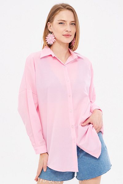 armonika Damen-Puderrosa-Oversize-Lang-Basic-Hemd ARM-22Y001118