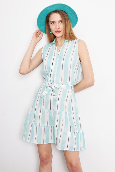 armonika Rochie pentru femei de culoare mentă - cu nasturi, cu curea și fără mâneci ARM-24Y001066