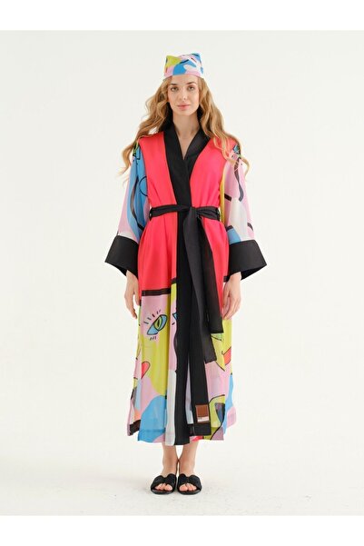 BROWN SARTO PEMBE TABLO DESEN KİMONO
