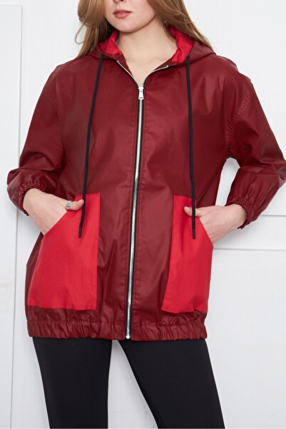 armonika Γυναικείο αδιάβροχο αδιάβροχο μπορντό με κουκούλα και τσέπες-23y001048