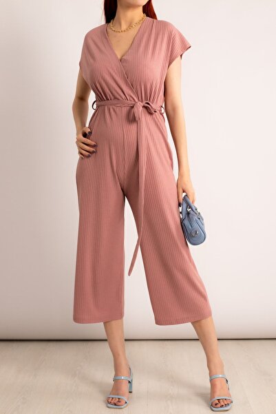 armonika Γυναικεία ολόσωμη φόρμα Dusty Rose με διπλό στήθος με ζώνη μπράτσο-2...