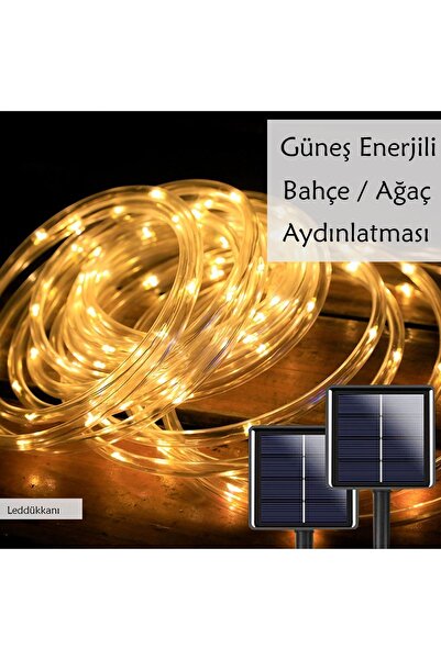 100 Led 12 Metre Sarı Flex Peri Led Işık Güneş Enerjili Solar Bahçe Balkon Ağaç Lambası Aydınlatması