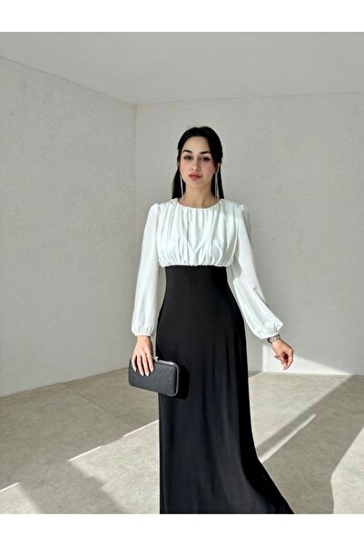 Afiş Butik Siyah Göğsü Drape Detaylı Elbise