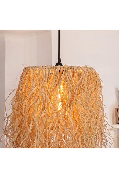 oceanpoint Doğal Rafya İpliği Avize Bohem Tarzı Dekoratif Aydınlatma El Yapımı Şık Tasarım 35cm