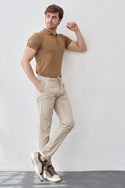 RAVANELLI Beige Slim Fit Jogger Pants - Flexible, Lycra and Elastic Waist
