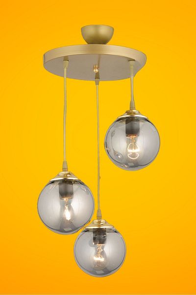 Kraliçe Pendant Lamp Tray Antique 3-Piece Smoked Globe Glass Flat Downward Facing Luxury Chandelier