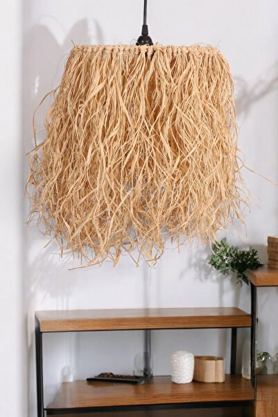 oceanpoint Doğal Rafya İpliği Avize Bohem Tarzı Dekoratif Aydınlatma El Yapımı Şık Tasarım 35cm