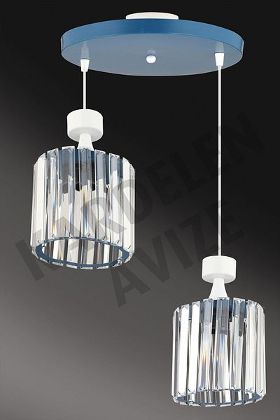 Kraliçe Snowdrop Blue 2-Piece Pendant Lamp Crystal Stone Downward Facing Luxury Chandelier