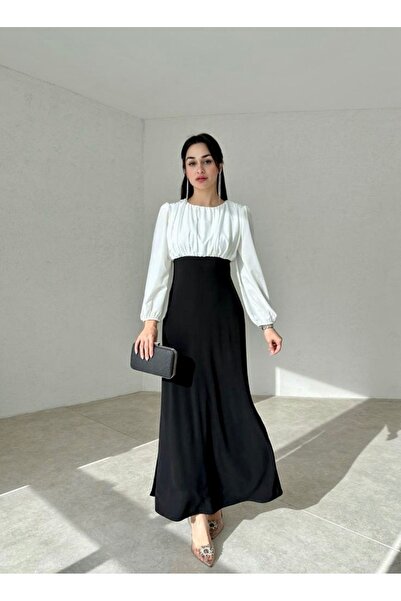 Afiş Butik Siyah Göğsü Drape Detaylı Elbise