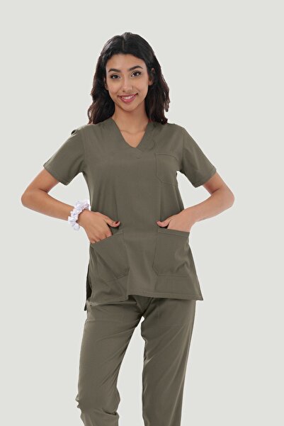 Artra Medical Giyim Likralı Core Flex Scrubs Cerrahi Forma Takım - Haki Yeşil
