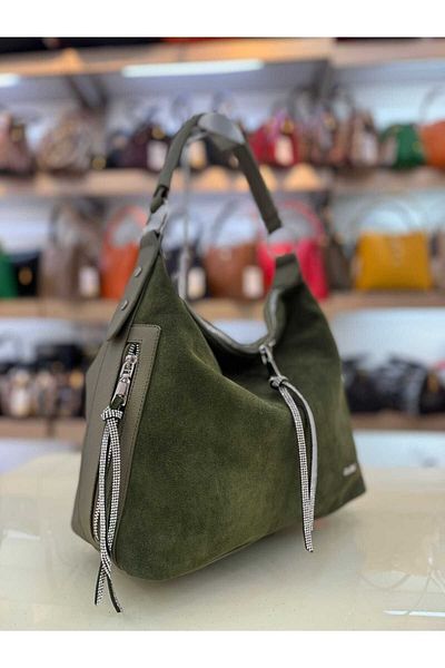 OUEEN ELİZABETH QUEEN ELIZABETH FRONT BODY REAL SUEDE LEATHER WOMEN'S SHOULDER BAG
