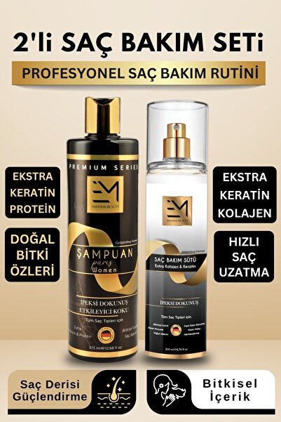 EM AMANOS BEAUTY 2'lü Profesyonel Saç Bakım Seti Şampuan + Keratin Saç Bakım ...