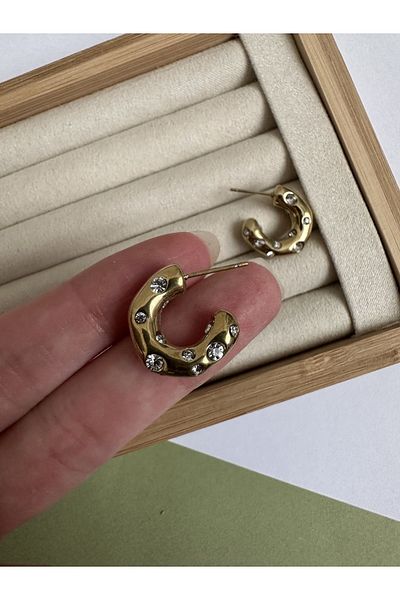 ringbox Small Size Earrings with Gold Steel Tarnish Stainless Stone