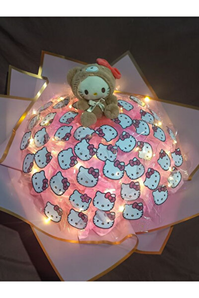 Caelia hello kitty Buketi pembe 30'lu Kedili Işıklı (LEDLİ) sevgililer günü hediyesi büyük boy